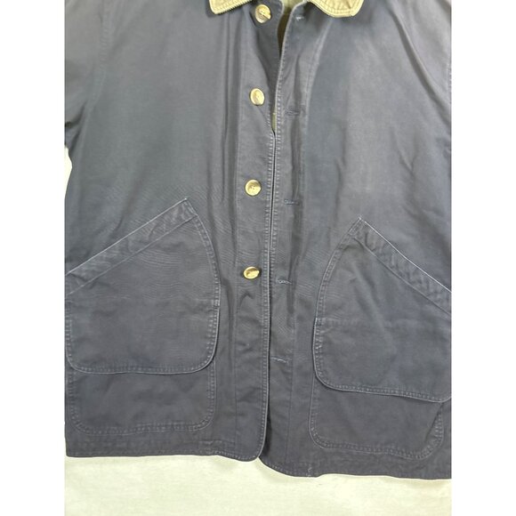 Lands End Mens Cotton Jacket L Navy & Brown Plaid Lining Button-Up Made In China - Picture 2 of 12